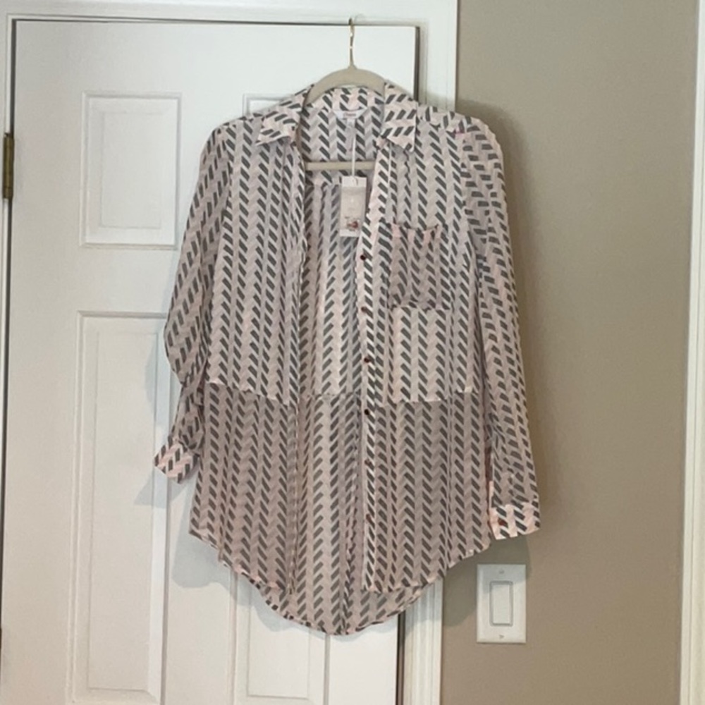 Candie's Black, Pink, and White Asymmetrical Button Down Shirt